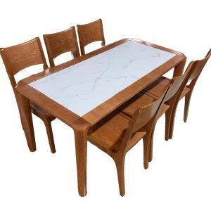 Bộ bàn ăn 6 ghế gỗ Sồi tự nhiên mặt đá BA3