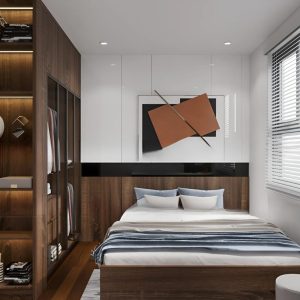 Phòng Ngủ Gỗ Công Nghiệp MDF Nâu Vân Gỗ Cao Cấp - TD03