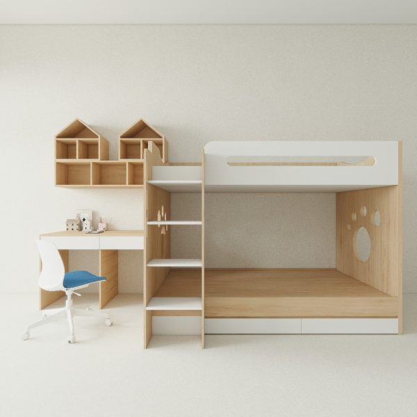 Giường Tầng Gỗ MDF Kết Hợp Bàn Học GTTD01