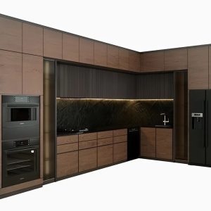 Tủ bếp Plywood phủ melamin vân gỗ óc chó CN21