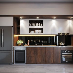 Tủ bếp Plywood veneer gỗ óc chó sơn Inchem CN22